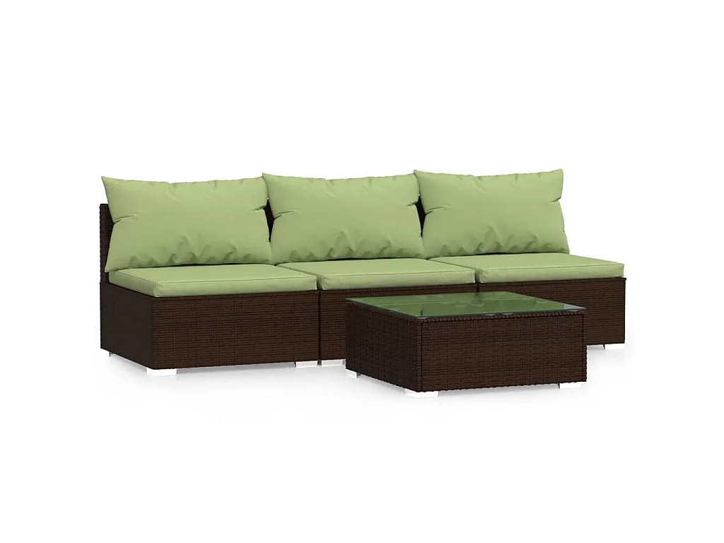 4-tlg. Garten-Lounge-Set mit Kissen Braun Poly Rattan