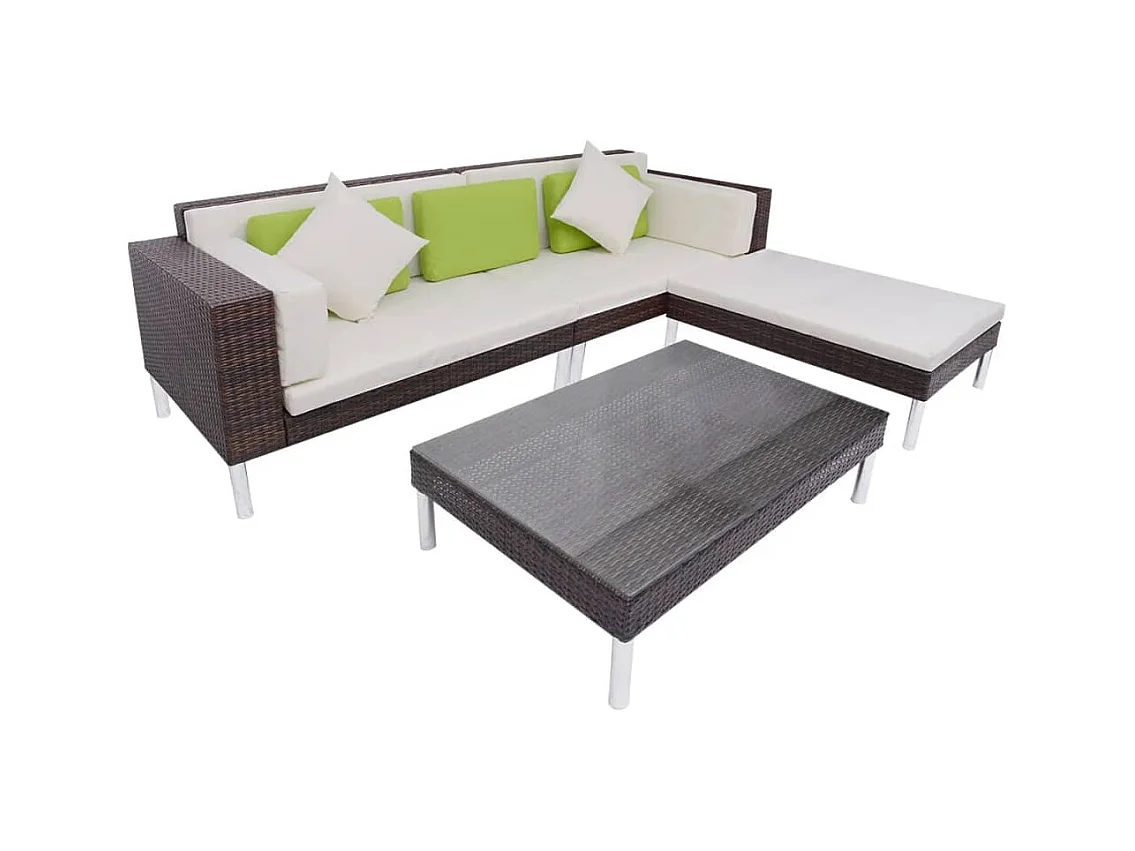 Salon de jardin 4 pcs avec coussins Résine tressée Marron