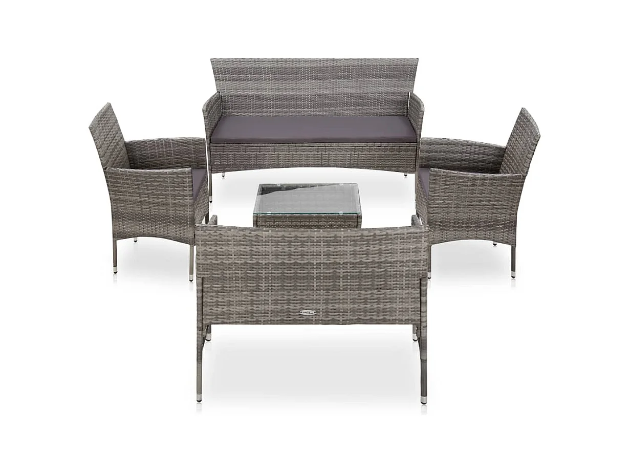 Salon de jardin 5 pcs avec coussins résine tressée gris