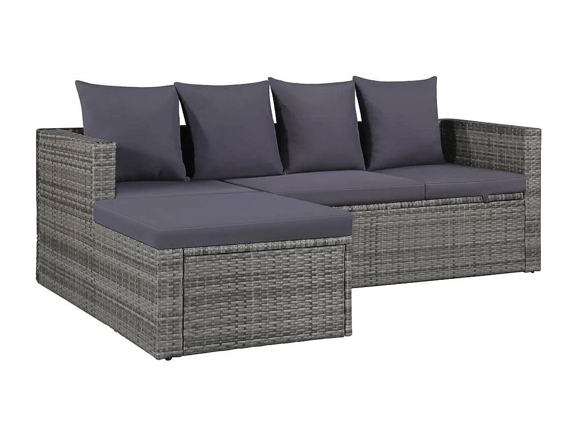 Salon de jardin 4 pcs avec coussins Résine tressée Gris