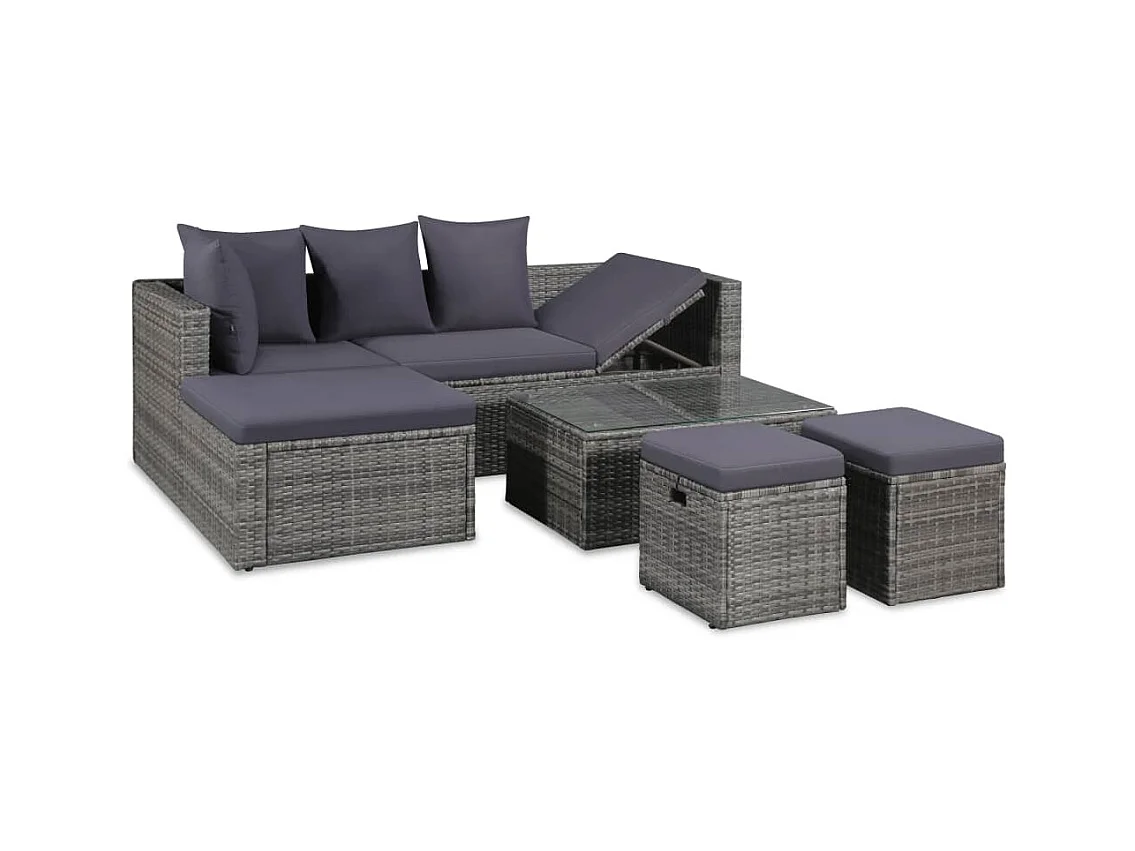 Salon de jardin 4 pcs avec coussins Résine tressée Gris