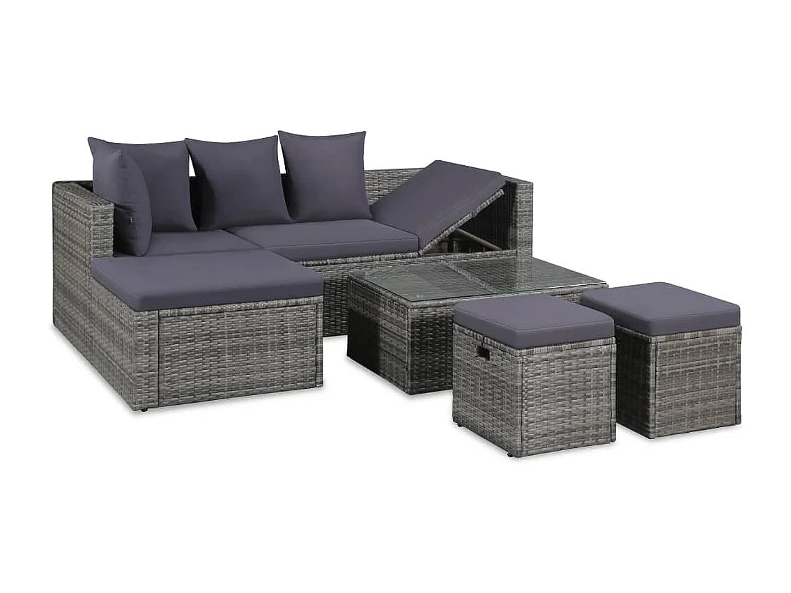 Salon de jardin 4 pcs avec coussins Résine tressée Gris