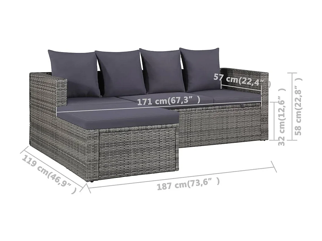 Salon de jardin 4 pcs avec coussins Résine tressée Gris