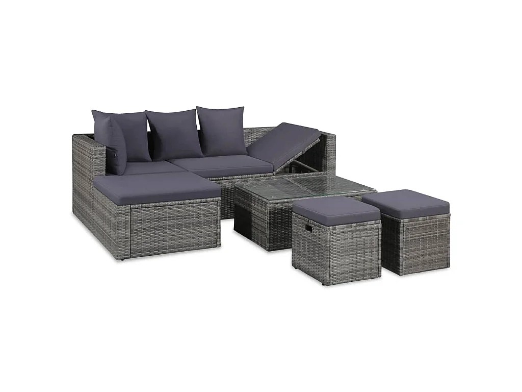 Set Divani da Giardino 4 pz con Cuscini in Polyrattan Grigio