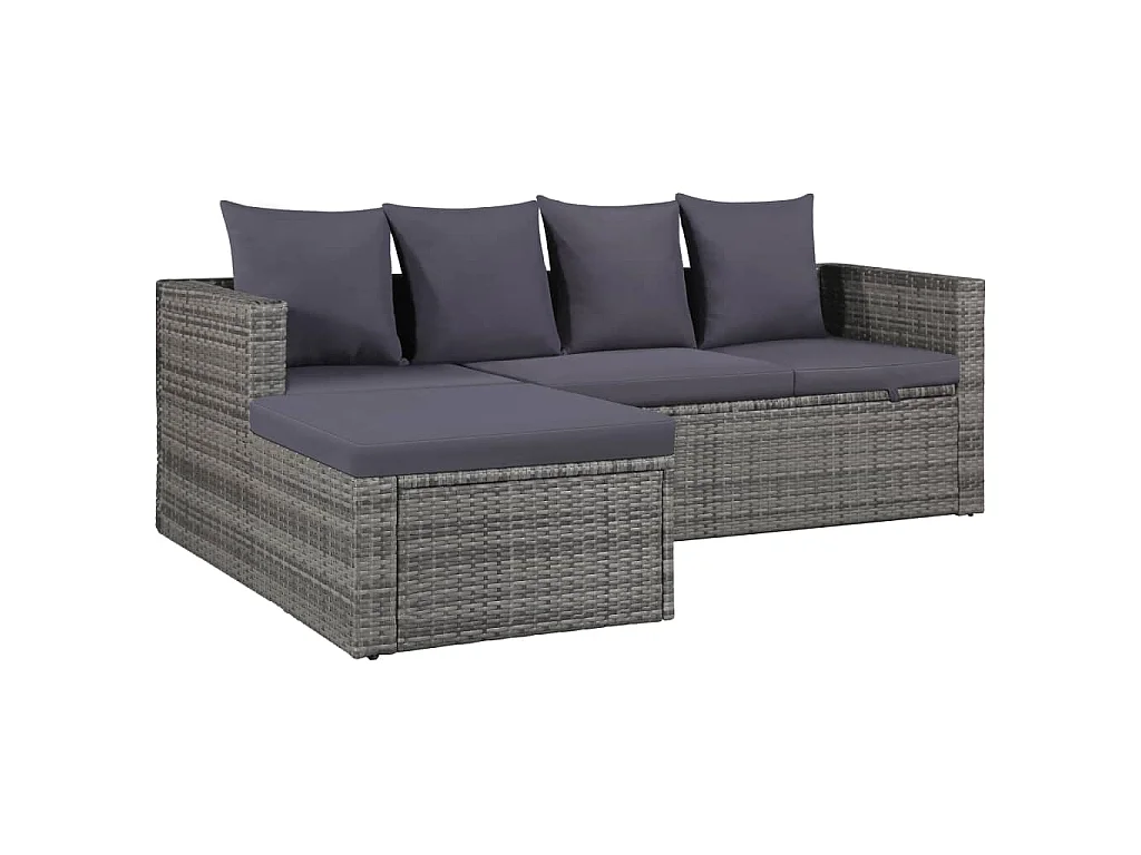 Set Divani da Giardino 4 pz con Cuscini in Polyrattan Grigio