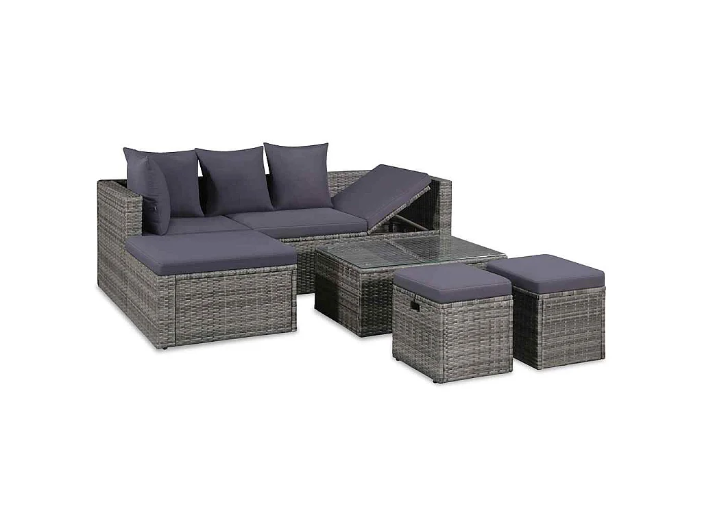 Salon de jardin 4 pcs avec coussins Résine tressée Gris