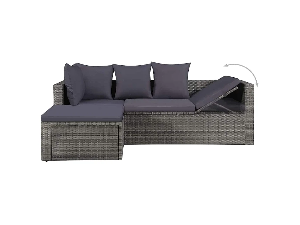 Salon de jardin 4 pcs avec coussins Résine tressée Gris