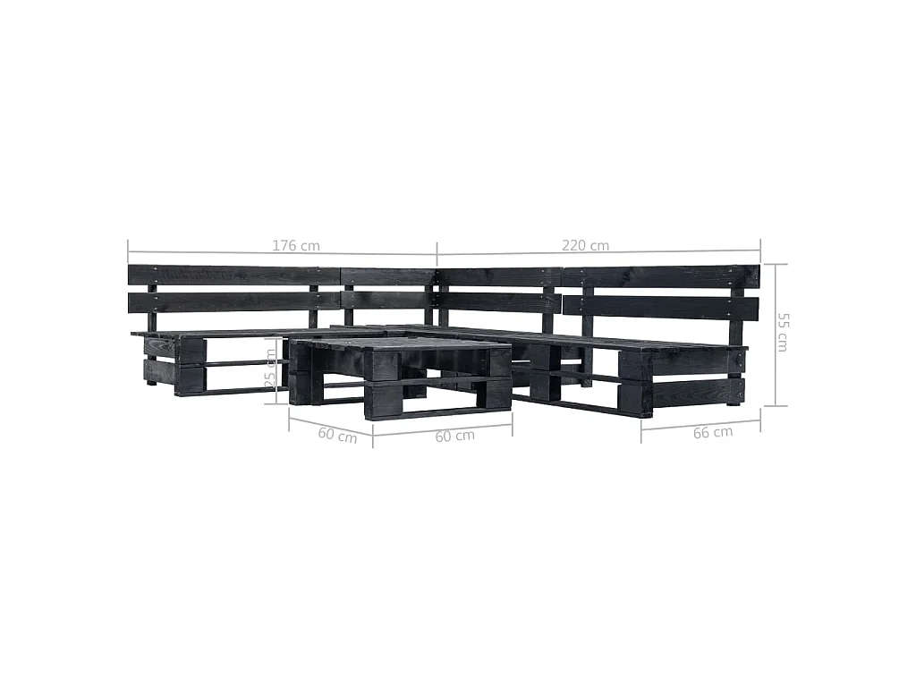 Canapés de jardin palette 4 pcs noir bois