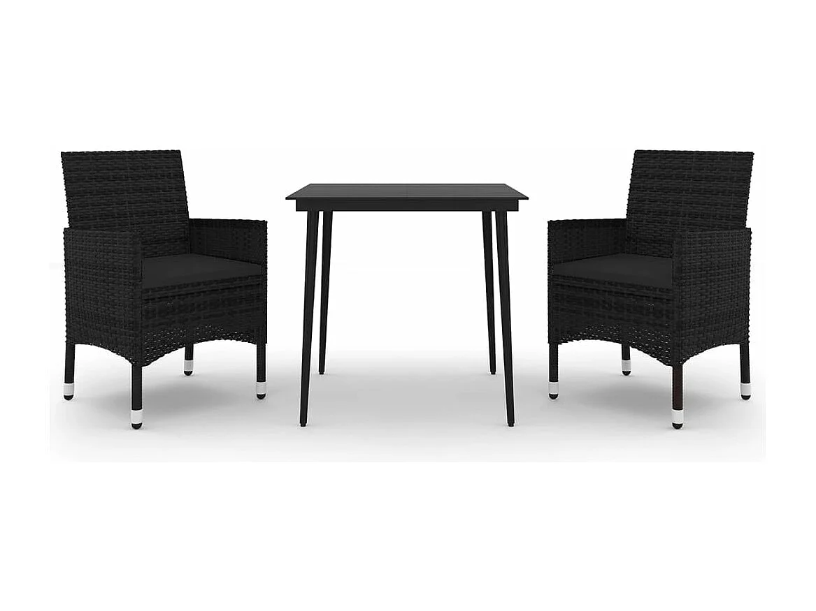 Ensemble à manger de jardin coussins 3 pcs Résine tressée Verre