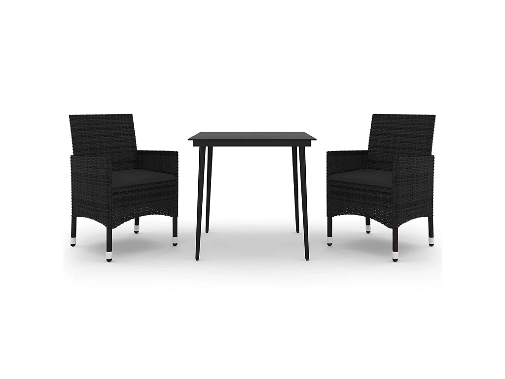 Set comedor de jardín 3 pzas y cojines ratán sintético y vidrio