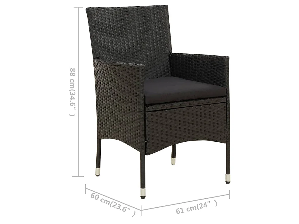 7 pcs conjunto jantar exterior com almofadões vime PE preto