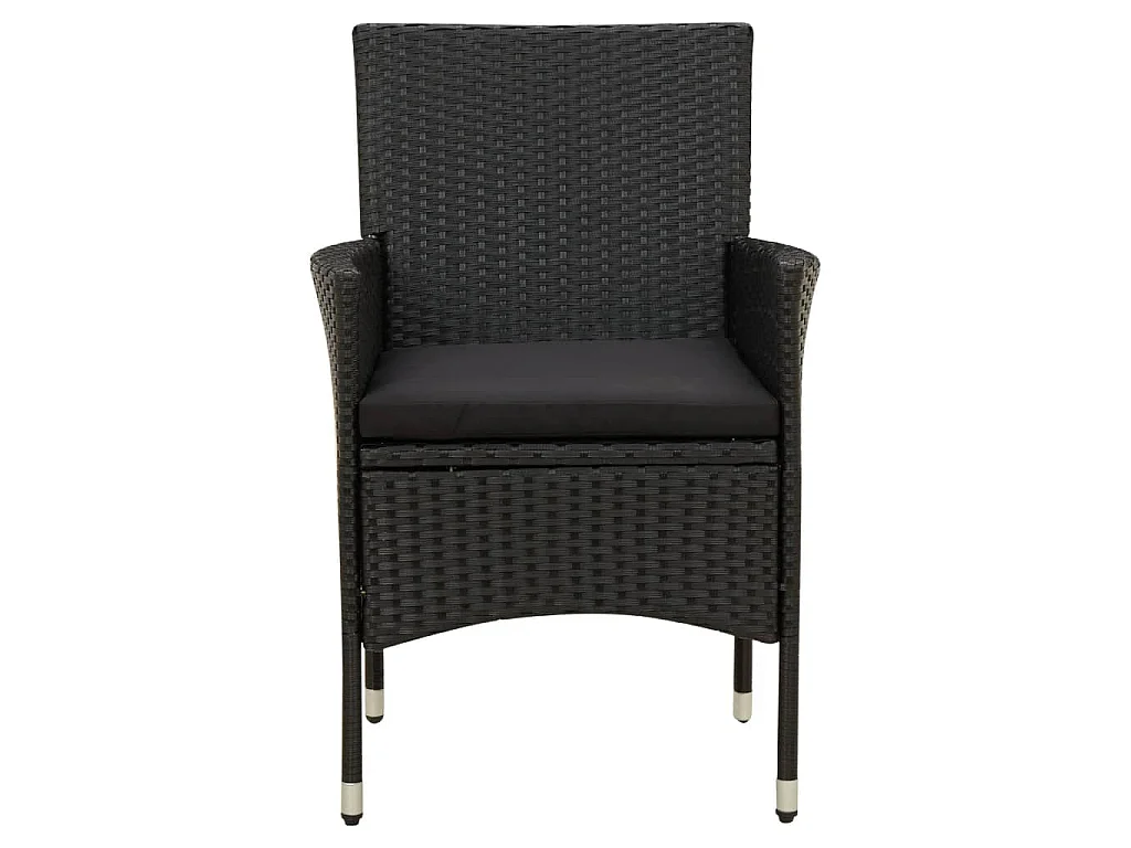 7 pcs conjunto jantar exterior com almofadões vime PE preto