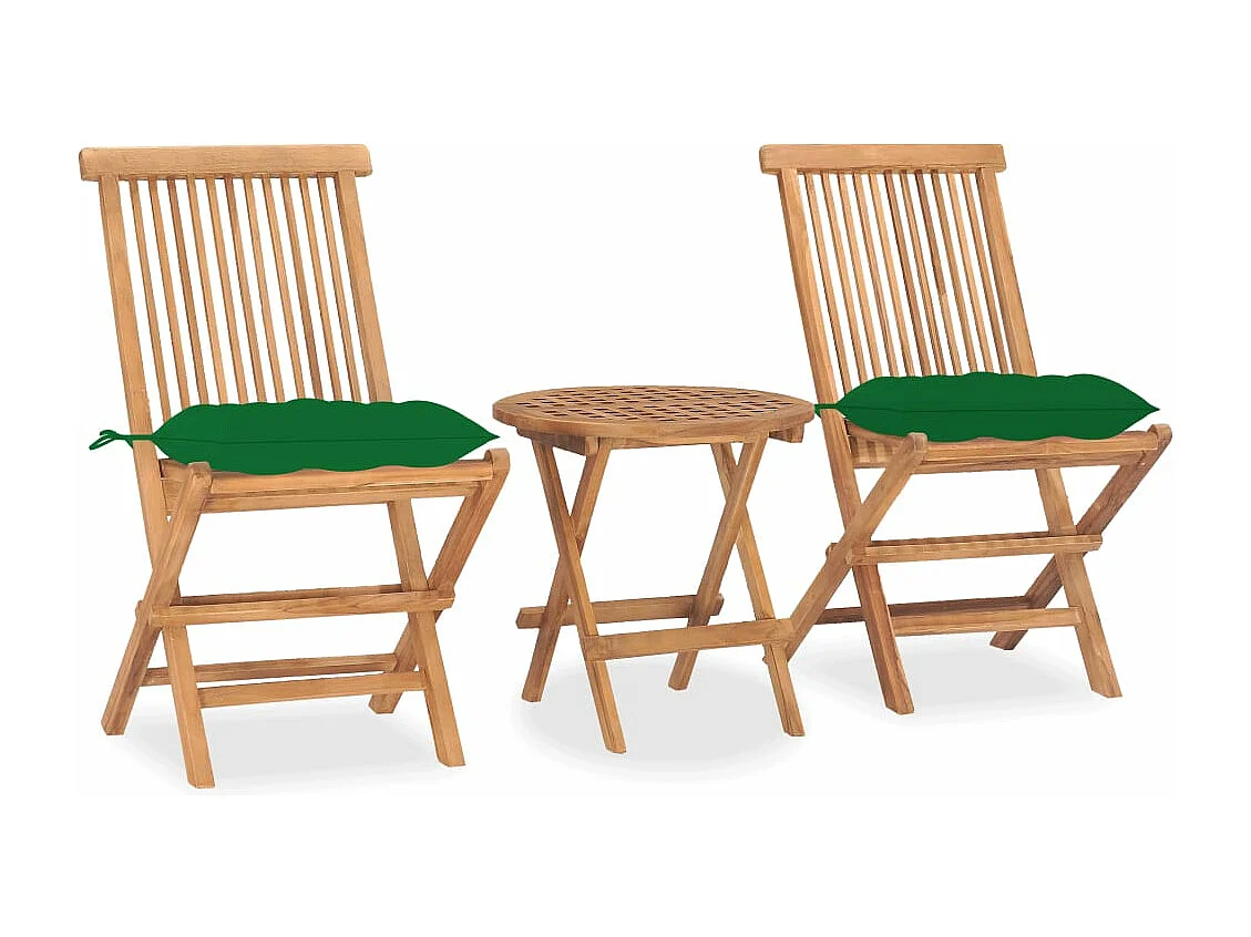 Ensemble à manger d'extérieur pliable avec coussin 3 pcs Teck