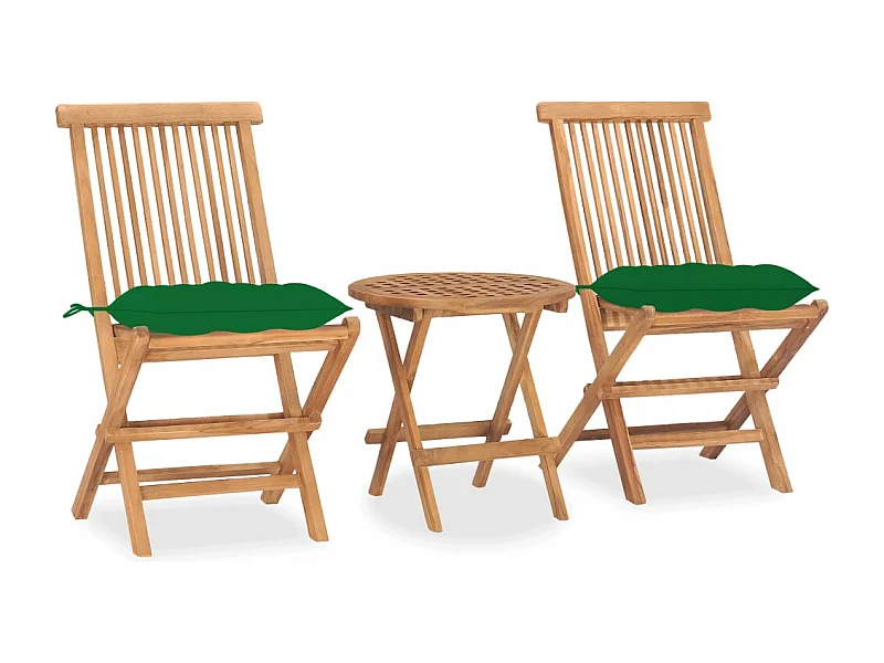 3-tlg. Garten-Essgruppe mit Kissen Klappbar Massivholz Teak