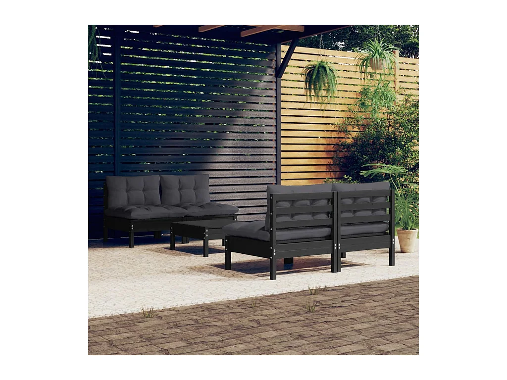 Salon de jardin 5 pcs avec coussins anthracite Bois de pin
