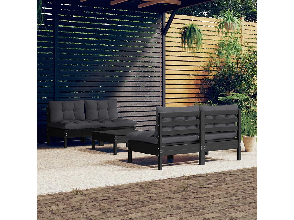 Salon de jardin 5 pcs avec coussins anthracite Bois de pin