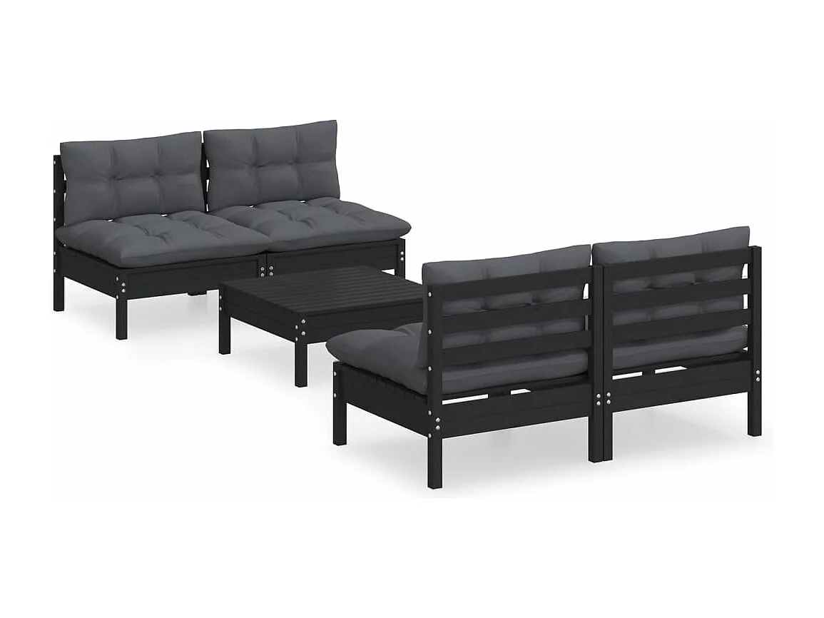 Salon de jardin 5 pcs avec coussins anthracite Bois de pin