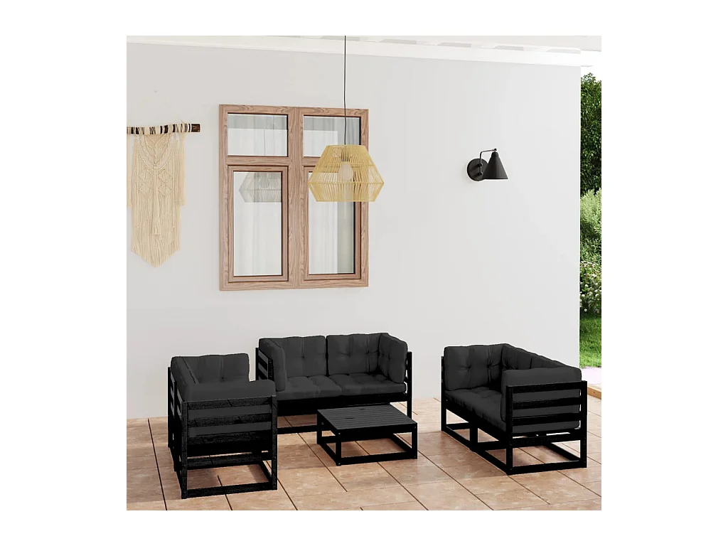 Set Divani da Giardino 7 pz con Cuscini Legno Massello di Pino