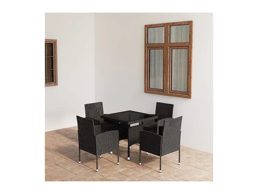 Ensemble à manger de jardin 5 pcs Résine tressée Noir