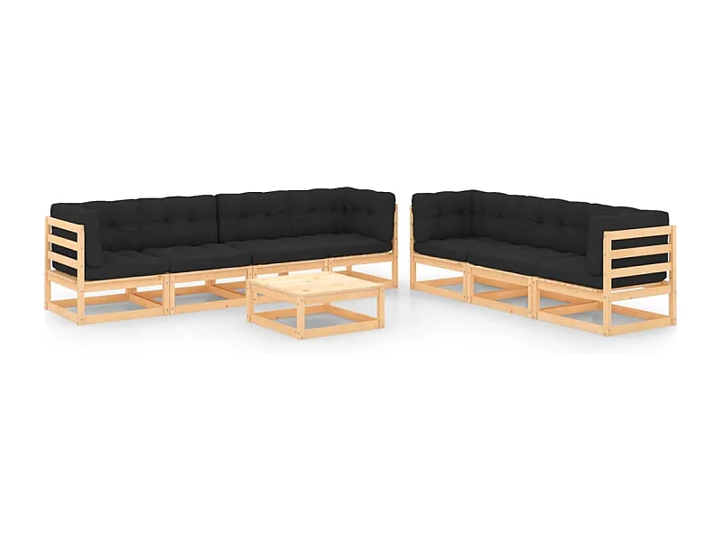 Set Salotto Giardino 8 pz Cuscini Antracite Legno Massello Pino