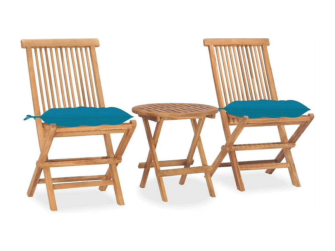 Ensemble à manger d'extérieur pliable avec coussin 3 pcs Teck