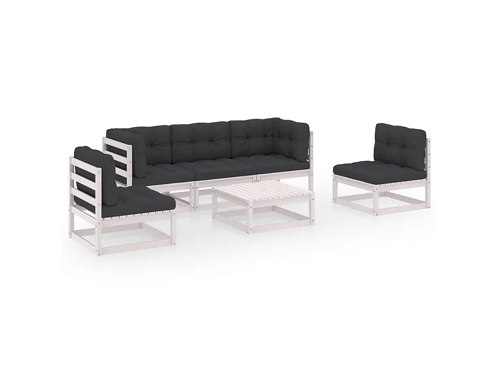 6-delige Loungeset met kussens massief grenenhout
