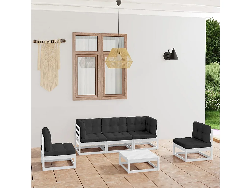 6-delige Loungeset met kussens massief grenenhout