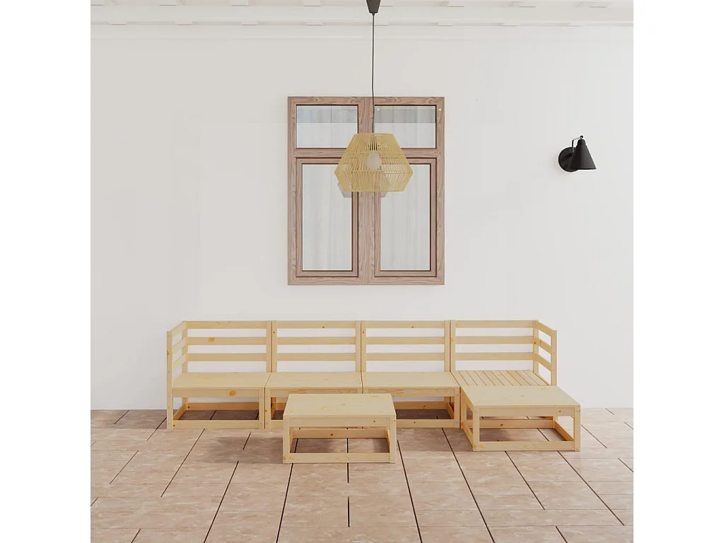 6 pcs conjunto lounge de jardim pinho maciço