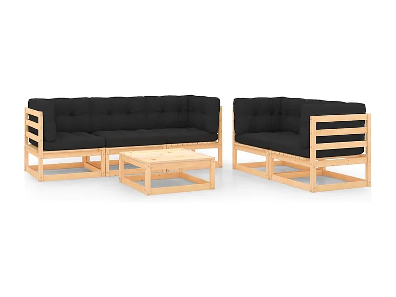 6-delige Loungeset met kussens massief grenenhout