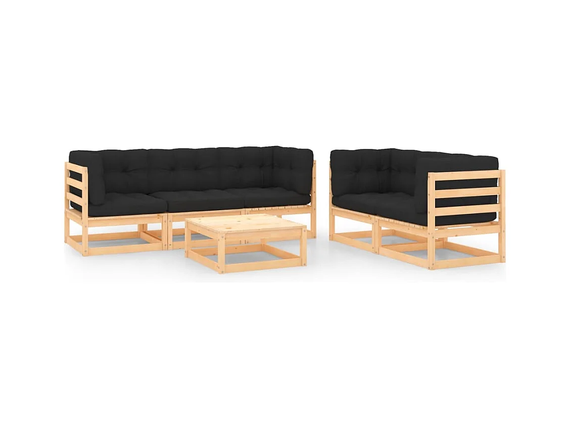 6-delige Loungeset met kussens massief grenenhout