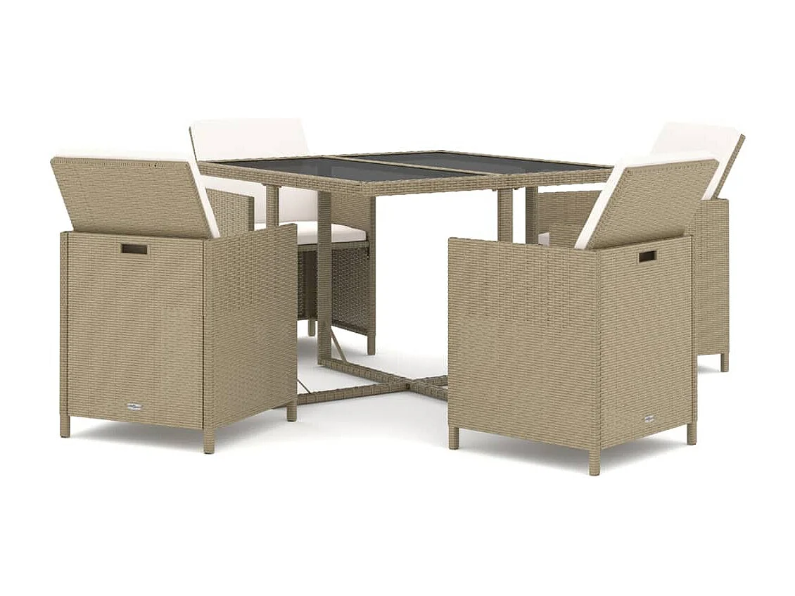 Ensemble à manger de jardin et coussins 5 pcs Poly rotin Beige