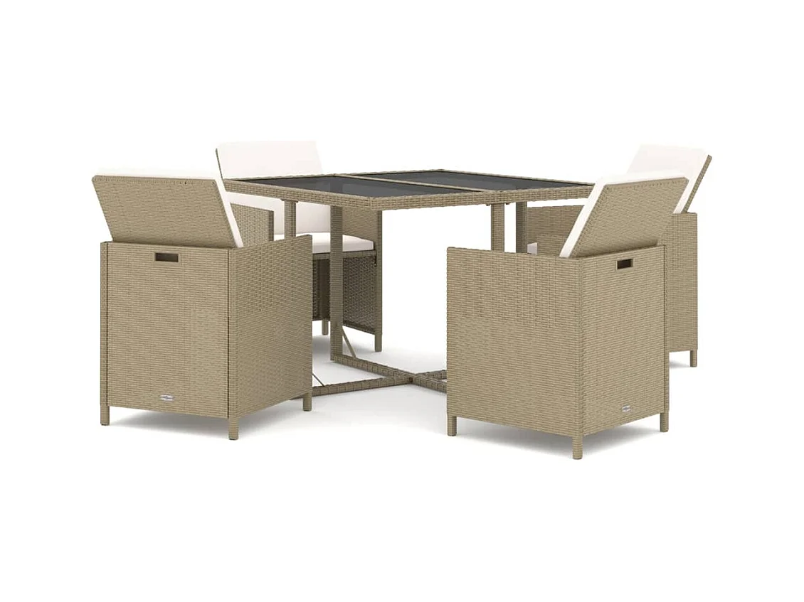Ensemble à manger de jardin et coussins 5 pcs Poly rotin Beige