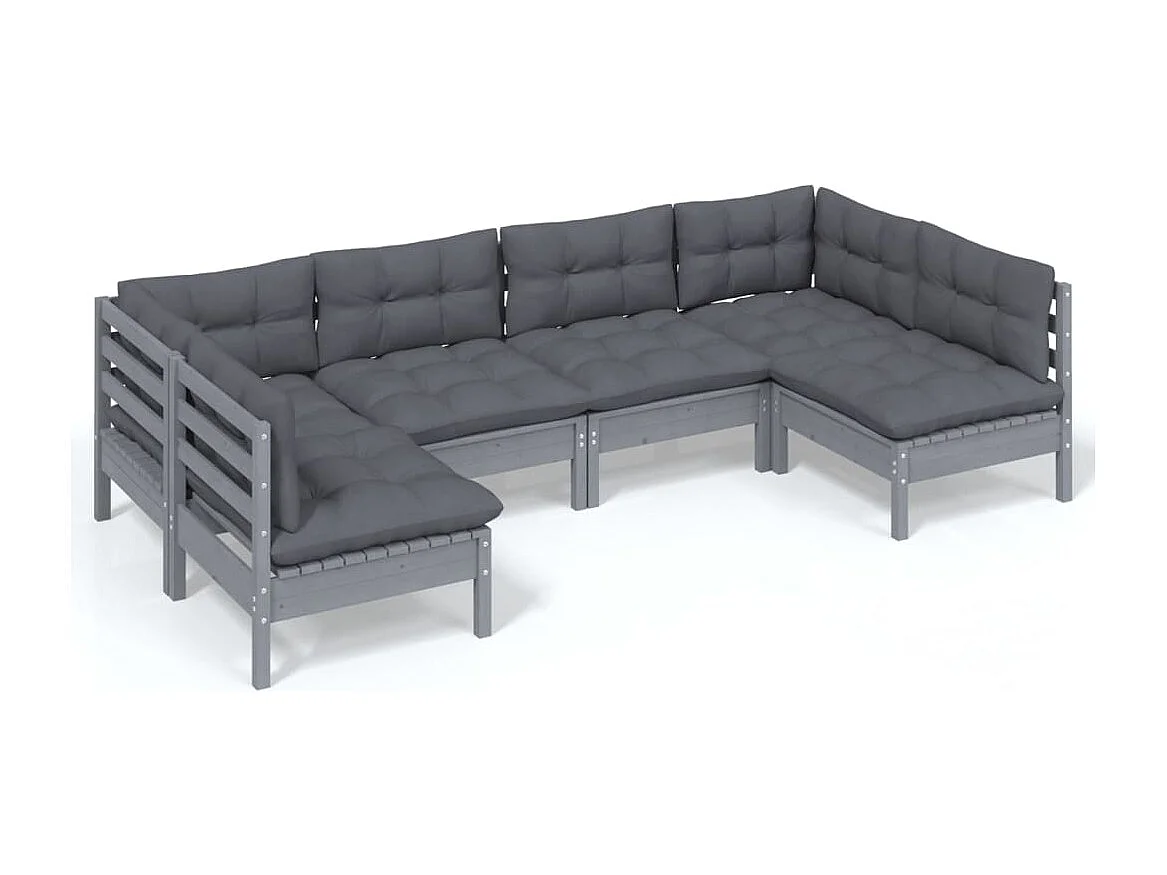 6 pcs conjunto lounge de jardim + almofadões pinho maciço cinza