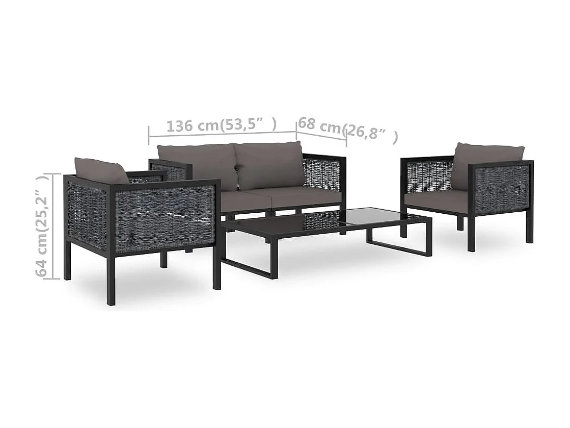 5 pcs conjunto lounge de jardim c/ almofadões vime PE antracite