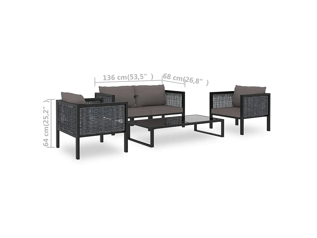 Set Divani da Giardino 5 pz con Cuscini in Polyrattan Antracite
