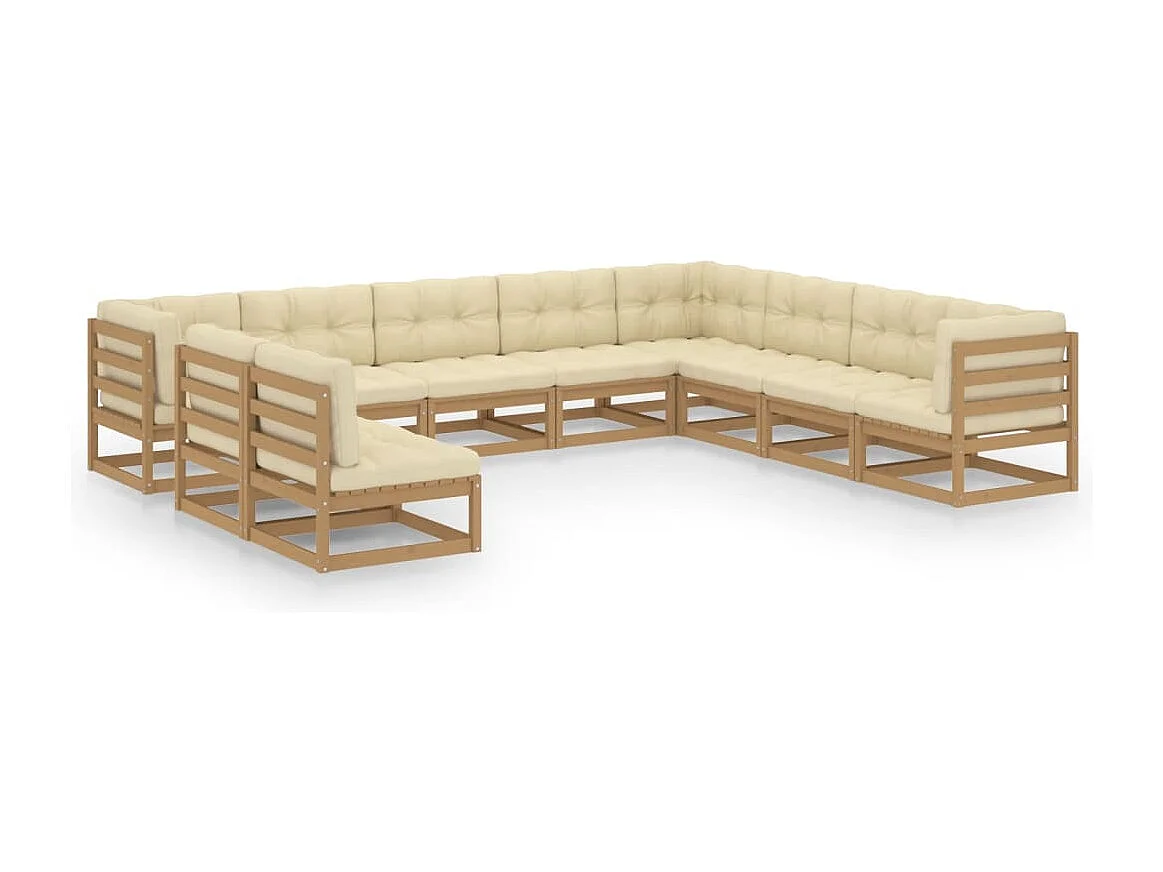 10 pcs conj. lounge jardim almofadões pinho maciço castanho mel