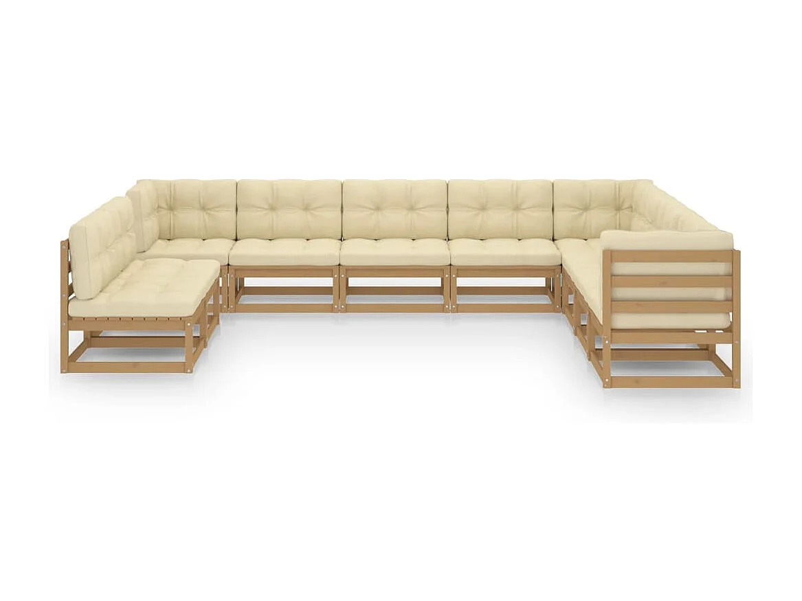 10 pcs conj. lounge jardim almofadões pinho maciço castanho mel