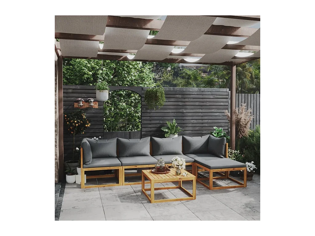 Salon de jardin 6 pcs avec coussin Bois d'acacia solide