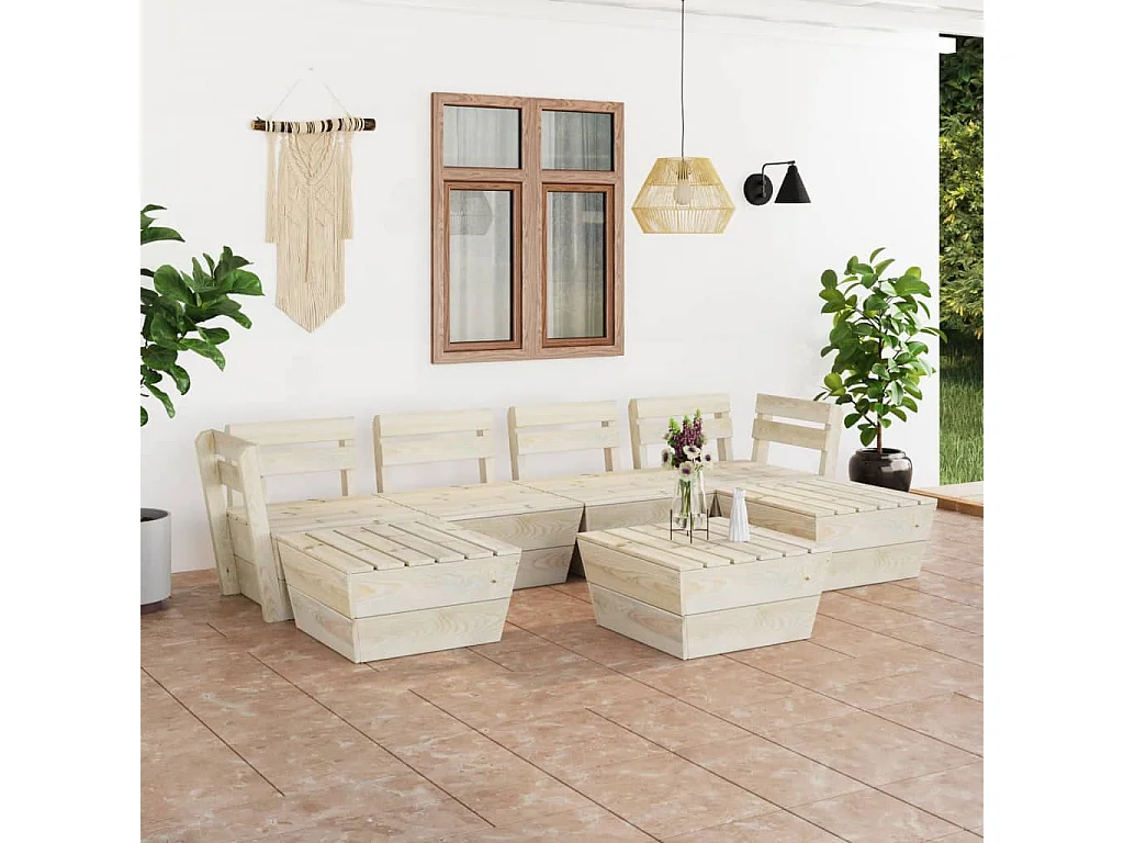 Muebles de palets para jardín 7 pzas madera de abeto impregnada