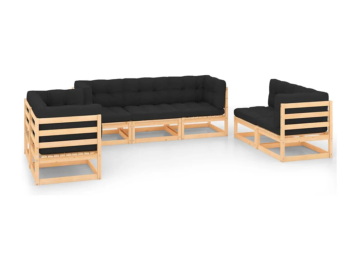 7 pcs conjunto lounge de jardim c/ almofadões pinho maciço