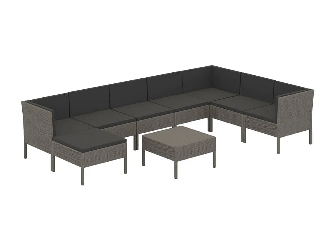 9-delige Loungeset met kussens poly rattan grijs