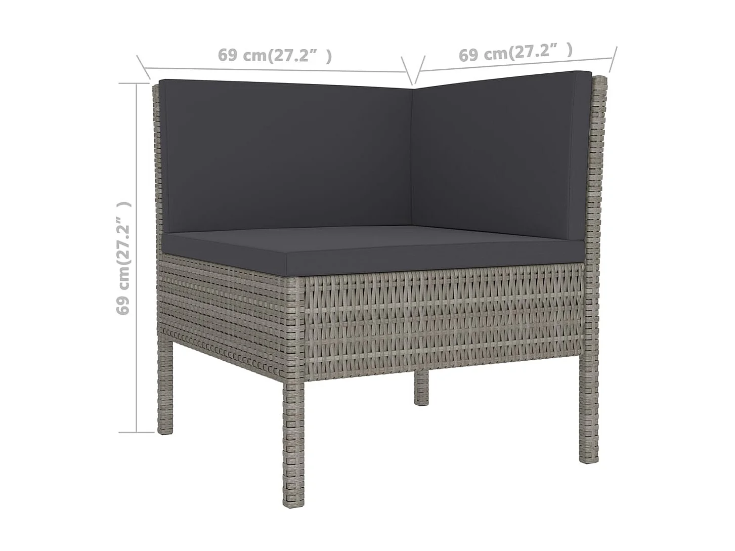 9-delige Loungeset met kussens poly rattan grijs