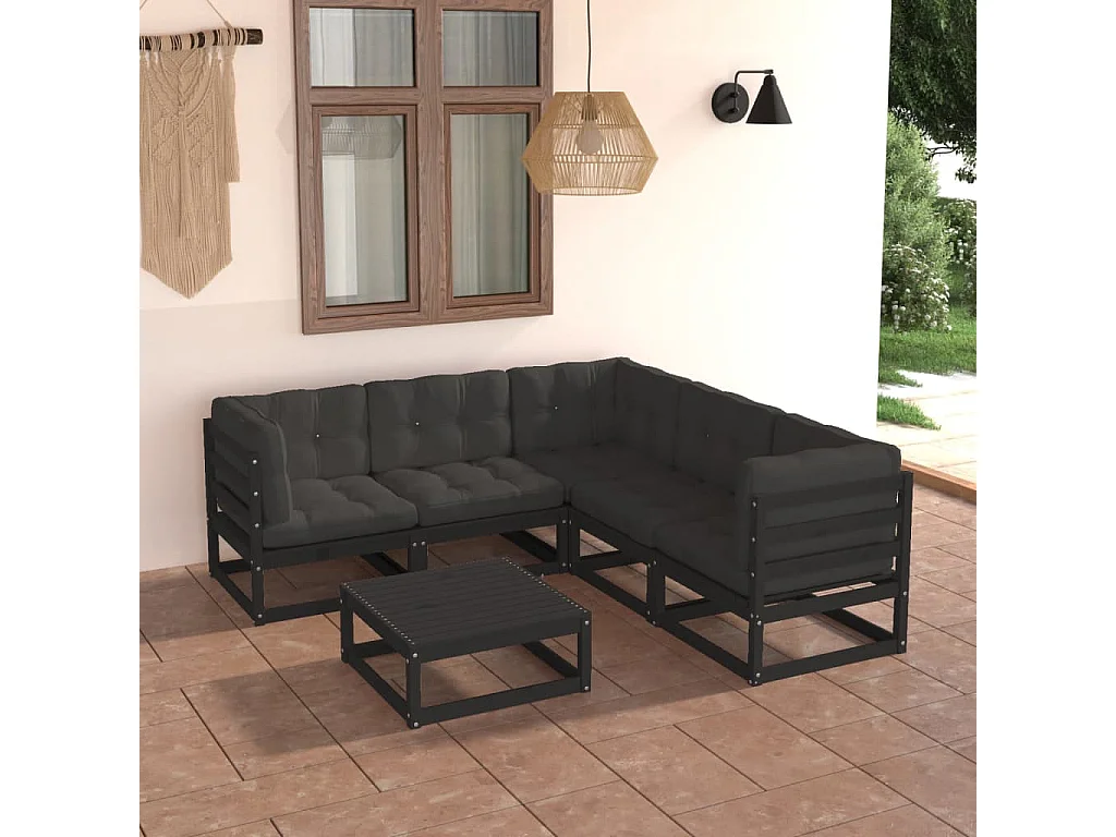 6 pcs conjunto lounge de jardim c/ almofadões pinho maciço