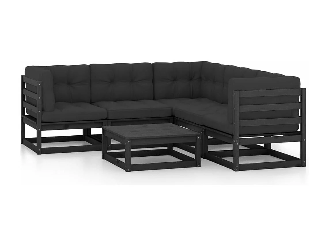6 pcs conjunto lounge de jardim c/ almofadões pinho maciço