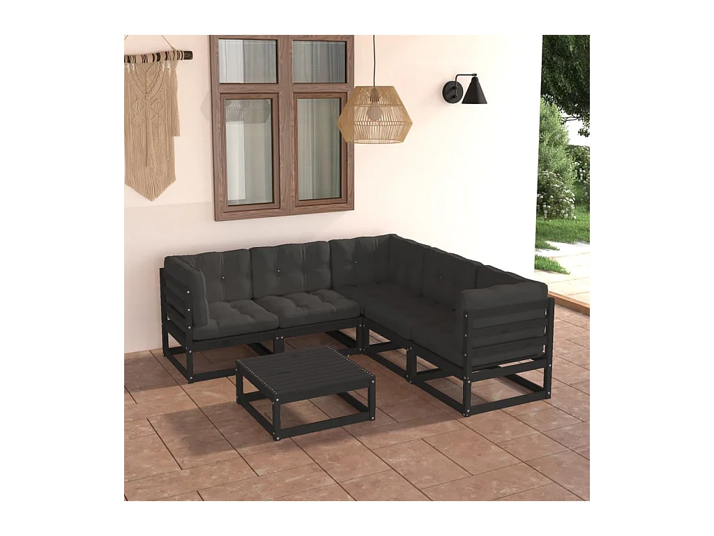Salon de jardin 6 pcs avec coussins Bois de pin massif
