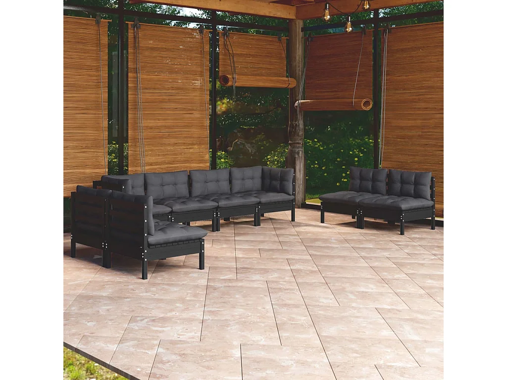 Salon de jardin 9 pcs avec coussins bois de pin massif