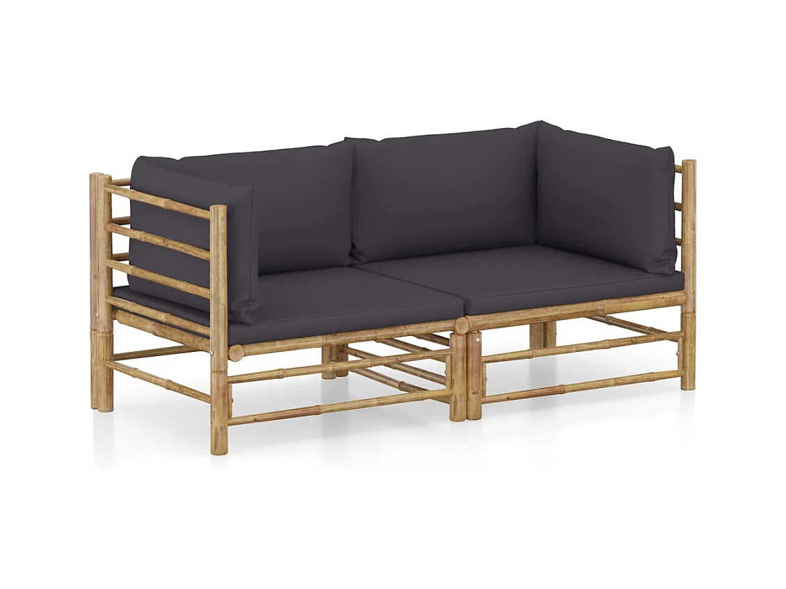 Salon de jardin 2 pcs avec coussins gris foncé bambou