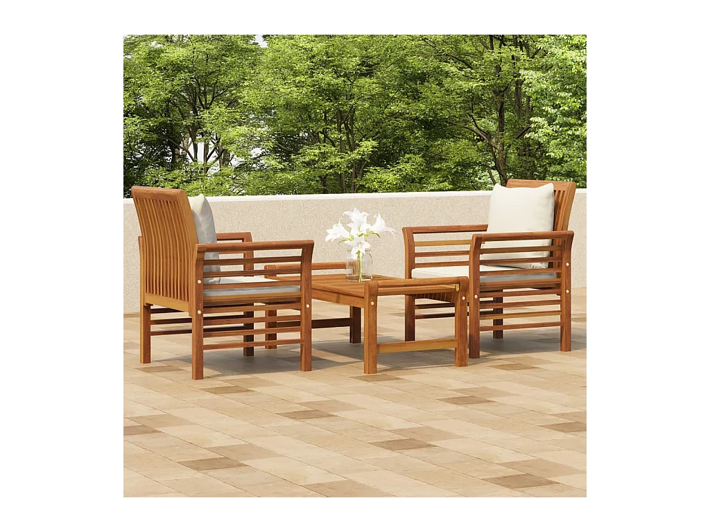 Salon de jardin 3 pcs avec coussins bois massif d'acacia