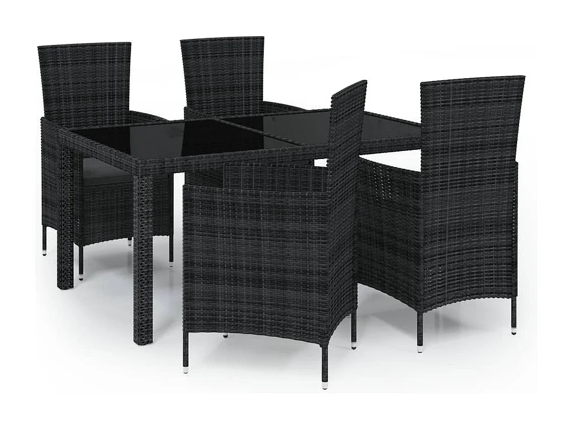 5 pcs conjunto jantar exterior com almofadões vime PE preto