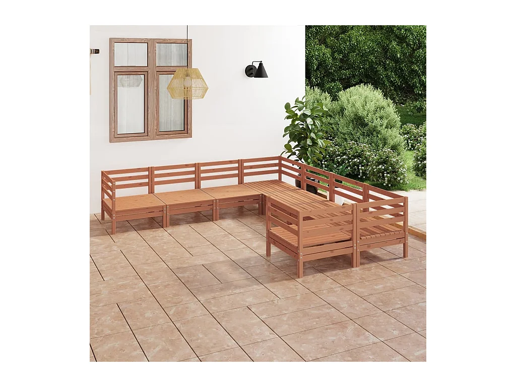 Set Salotto da Giardino 8 pz in Legno Massello di Pino ambra